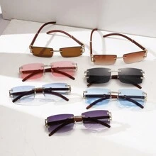 1 件时尚男女通用水钻装饰方形框架时尚眼镜，无框时尚眼镜，Y2k 风格派对眼镜，适合派对、旅行、拍摄和送礼 - 彩色 - 查看 4