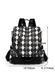 1 Pc Women's Contrast Rhomb Soft PU Zip Closed Fashion Shoulder Bag Suitable For Daily External Use In Autumn And Winter - Black - View 3