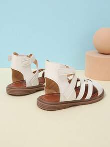 1pair Kids' Anti-Slip Comfortable Flat Weave Fashionable Hollow Out Roman Sandals - White - View 5