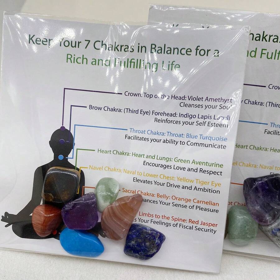 Energy Card & Seven Chakra Raw Gemstone & Mini Ornament & Crystal Yoga Stone Set - Colorful Kunlun Stone - View 1