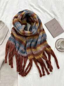 1入冬季羊絨厚棉紗圍巾女男豪華長款柔軟保暖厚披肩秋季戶外禮物 - 咖啡棕 - 查看 2