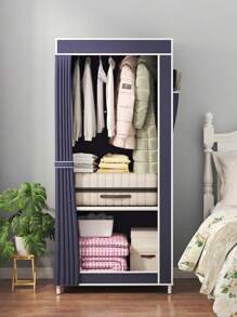 Armario De Tela A Prueba De Polvo Para Dormitorio, Económico Y Sencillo, De 2 Niveles - Azul Marino - Ver 2