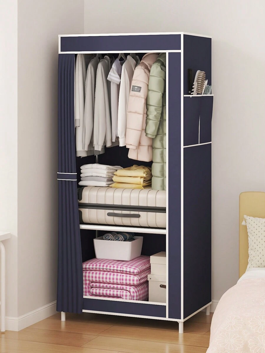 Armario De Tela A Prueba De Polvo Para Dormitorio, Económico Y Sencillo, De 2 Niveles - Azul Marino - Ver 1