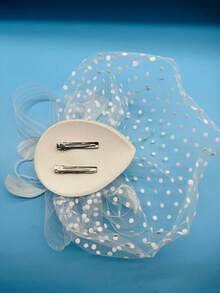 1入白色羽毛和網紗頭飾帽子，適合派對、婚禮、宴會、舞臺表演、每日佩戴，全年適用，優雅蝴蝶結 - 白色 - 查看 4