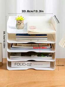 4pcs/Set Stackable Desktop Multi-Layer A4 Paper Storage Box With Flexible Drawer Design, Office Organizer, Magazine Holder - White - View 2