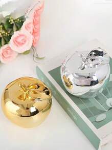1pc Apple Shaped Ceramic Coated In Gold Decoration Home Ornaments For Living Room, Study, Wine Cabinet Decoration - Gold - View 4