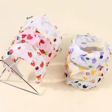 1pc Valentine's Day Heart Shaped Hairband With Wide Knot, Rhinestone & Pearl Decor, Soft Fabric, Fashionable Sweet Girl Headband For Festivals, Parties, And Daily Wear - Yellow - View 1