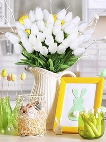 5入組人造鬱金香花束,配有泡沫裝飾,適合婚禮、家居、花園裝飾贈禮 - 彩色 - 查看 3