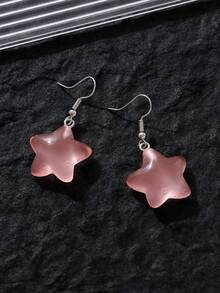 1 对个性化时尚树脂海星形吊坠耳环，适合女士和女孩，是节日礼物的理想选择 - 淺粉色 - 查看 2
