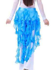 1件女士肚皮舞臀部围巾腰帶裙拉丁舞九尾狐裙表演流蘇波浪裙 - 淺藍色 - 查看 3