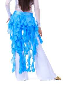 1件女士肚皮舞臀部围巾腰帶裙拉丁舞九尾狐裙表演流蘇波浪裙 - 淺藍色 - 查看 4