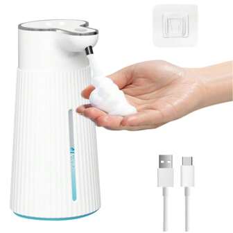 自动皂液器，壁挂式自动皂液器，400 毫升 USB 充电式电动皂液器，带传感器，IPX6 泡沫皂液器，适用于浴室、厨房和酒店家居浴室装饰秋季装饰返校