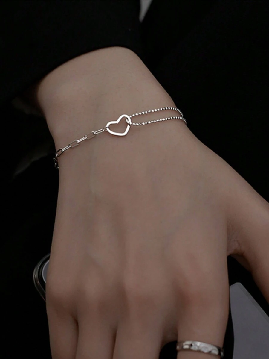 1條 S925 純銀心形手鍊,簡單優雅的韓式風格,適合日常佩戴,也適合情人節禮物 - 心形 - 查看 1