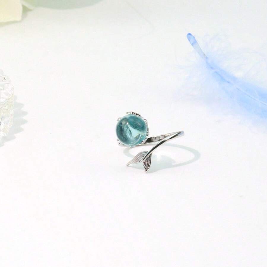 1pc Mermaid Foam Ring For Women - Korean Style Creative Forest Series, Student Fashion Accessory, Adjustable - Silver - View 1