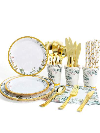 84 件鼠尾草绿叶派对用品套装、7/9 英寸纸盘、一次性杯子、餐巾纸、桉树淋浴装饰和鼠尾草绿生日派对一次性用品