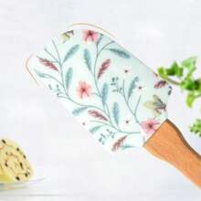 1入中號木柄矽膠刮刀,廚房烘焙工具,適用於奶油蛋糕刮平