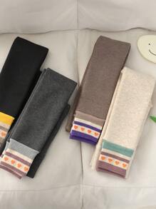 1pc 儿童心形打底裤秋冬男女儿童七分裤适合春夏秋季居家日常穿着 - 咖啡棕 - 查看 3