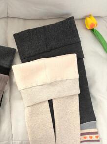 1pc 儿童心形打底裤秋冬男女儿童七分裤适合春夏秋季居家日常穿着 - 咖啡棕 - 查看 5