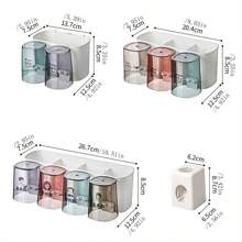 1set Wall Mounted Toothbrush Holder, Toothpaste Dispenser, Cups Holder And Wall Hooks, No Drilling Required Home Bathroom Decor Fall Decor Back To School - F Type 4 Toothbrush Cups + Toothpaste Squeezer - View 2