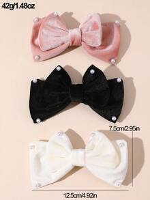 3pcs Cô gái Trân châu & Bowknot Kẹp tóc Và Clip Bộ - Nhiều màu - Xem 5
