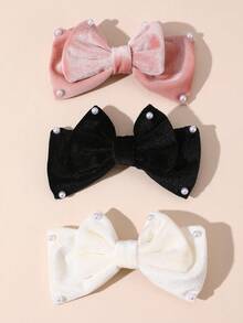 3pcs Cô gái Trân châu & Bowknot Kẹp tóc Và Clip Bộ - Nhiều màu - Xem 3