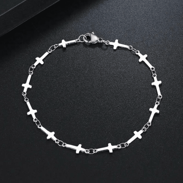 Pulseira elo cruz crucifixo aço inox prata Unissex Masculina