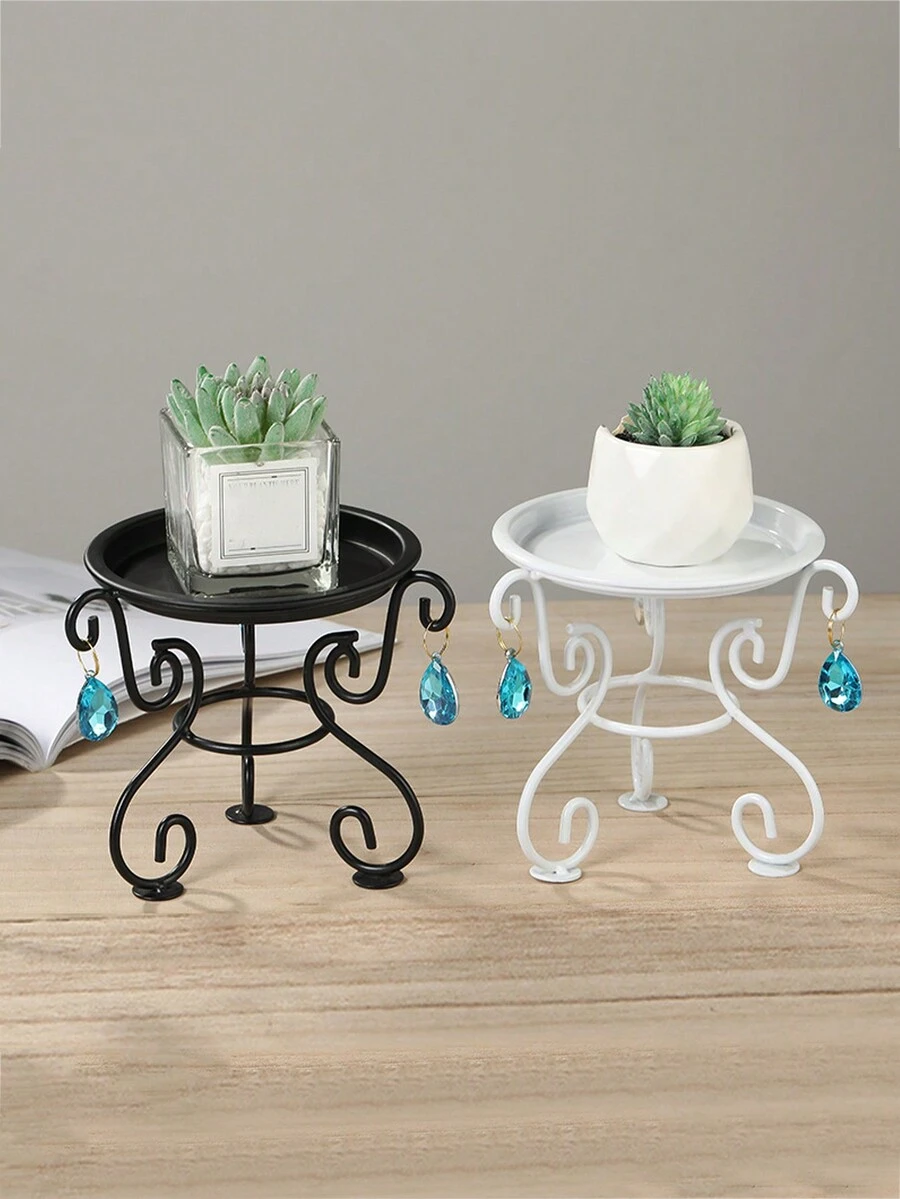 1pc Living Room Iron Art Shelf, Seamless Welding Paint Baking Process Flower Stand Decoration Rack, White - White - View 1