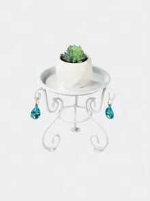 1pc Living Room Iron Art Shelf, Seamless Welding Paint Baking Process Flower Stand Decoration Rack, White - White - View 5