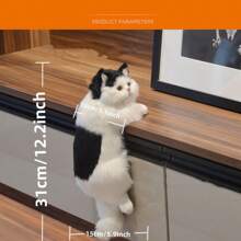手工仿真毛絨貓寵物毛絨玩具家居裝飾創意禮物,可作為家居飾品和掛飾收藏的毛絨玩具 - 白色 - 查看 5