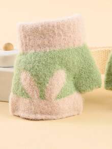 1pair Winter Unisex Baby Half Finger Gloves, Cute Rabbit Cartoon Design, Soft And Warm, Fingerless Mittens - Green - View 3