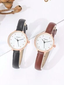 2 件/套小清新简约性感风格女士手表，设计独特，风格简约，精致石英表，适合日常使用 - 玫瑰金 - 查看 1