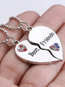 Fashionable Creative Heart Shaped Necklace Accessory With Patchwork Design - Silver - View 5