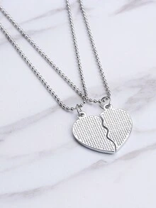 Fashionable Creative Heart Shaped Necklace Accessory With Patchwork Design - Silver - View 4