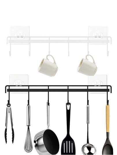 1pc Self-Adhesive Kitchen Utensils Hanging Rack With 6 Hooks