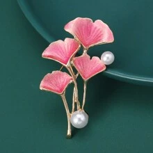 1入時尚琺瑯仿珍珠銀杏葉胸針，適合女性日常穿著 - 葉子 - 查看 11