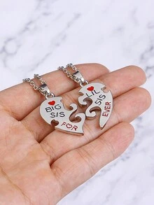 Fashionable Creative Mosaic Heart Necklace Accessory - Silver - View 1
