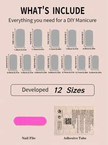 Transform Your Nails with 24pcs Long Coffin White French 3D Rhinestone Decor Fake Nail & 1pc Nail File & 1sheet Nail Tape - Multicolor - View 4