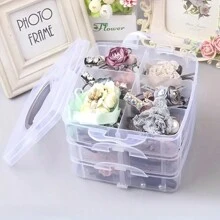 1set 3 Layers 18 Grids Transparent Plastic Storage Box, Adjustable Slot Divider Box With Lock Clips For Storing Toys, Jewelry, Accessories And Miscellaneous Items - Transparent - View 2