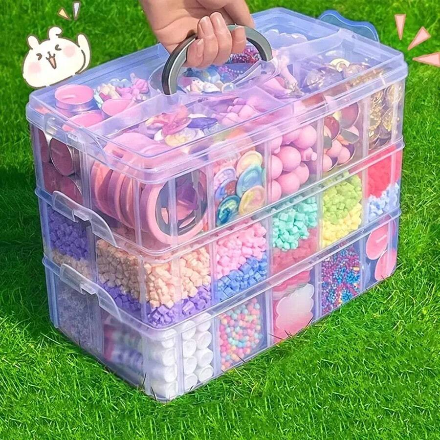 1set 3 Layers 18 Grids Transparent Plastic Storage Box, Adjustable Slot Divider Box With Lock Clips For Storing Toys, Jewelry, Accessories And Miscellaneous Items - Transparent - View 1