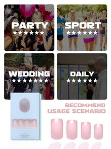 24pcs Plain Long False Nails With Pink, Nude And Green Shades - Beige - View 3