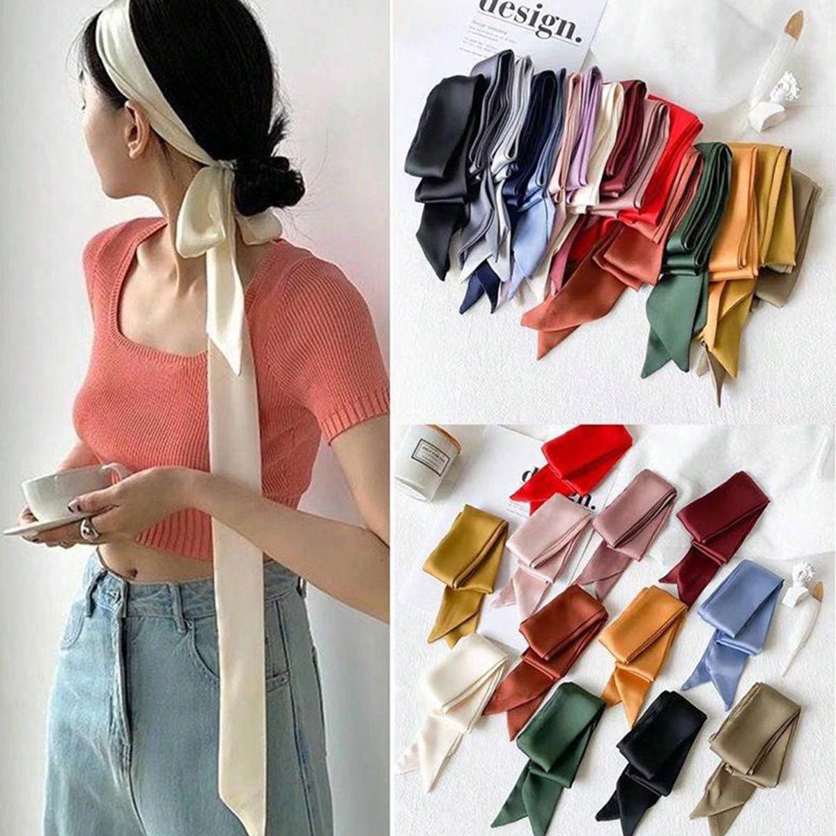 1 Pieza Pañuelo Largo Extra De 2 Metros De Color Sólido Estrecho Para Mujeres, Puede Ser Usado 1 Pieza Pañuelo Largo Extra De 2 Metros De Color Sólido Estrecho Para Mujeres, Puede Ser Usado