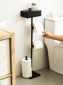 衛生紙架立架-多功能、不需固定的衛生紙架,易安裝,帶有架子和收納功能,黑色1入組 - 黑色 - 查看 2