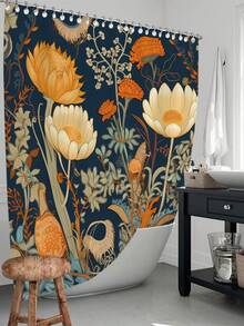1入組花卉印花防水淋浴簾,帶有12個塑料掛鉤,可機洗,浴室分隔,浴簾,浴室裝飾窗簾 - 彩色 - 查看 1
