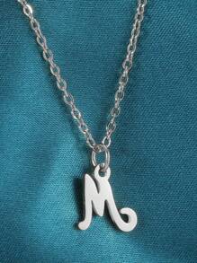 1pc Minimalist Stainless Steel 26 Initial Letter Pendant Necklace, Gift For Women - Silver - View 23