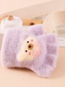 1對冬季溫暖的卡通熊半手套,適用於男女嬰兒 - 紫色 - 查看 4