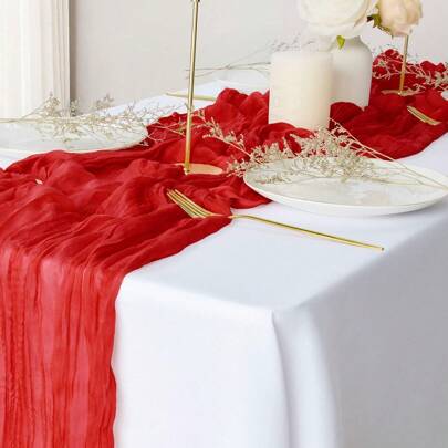 1pc Cheese Cloth Tablecloth, Countryside Bohemian Cheesecloth Wedding Tablecloth, Suitable For Wedding, Baby Shower, Bridal Shower, Party Tablecloth Decoration, Home Decor For Autumn, Winter, Christmas