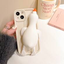 1pc Reusable Squishy Anti-Drop Duck Phone Case Compatible With IPhone - White - View 3