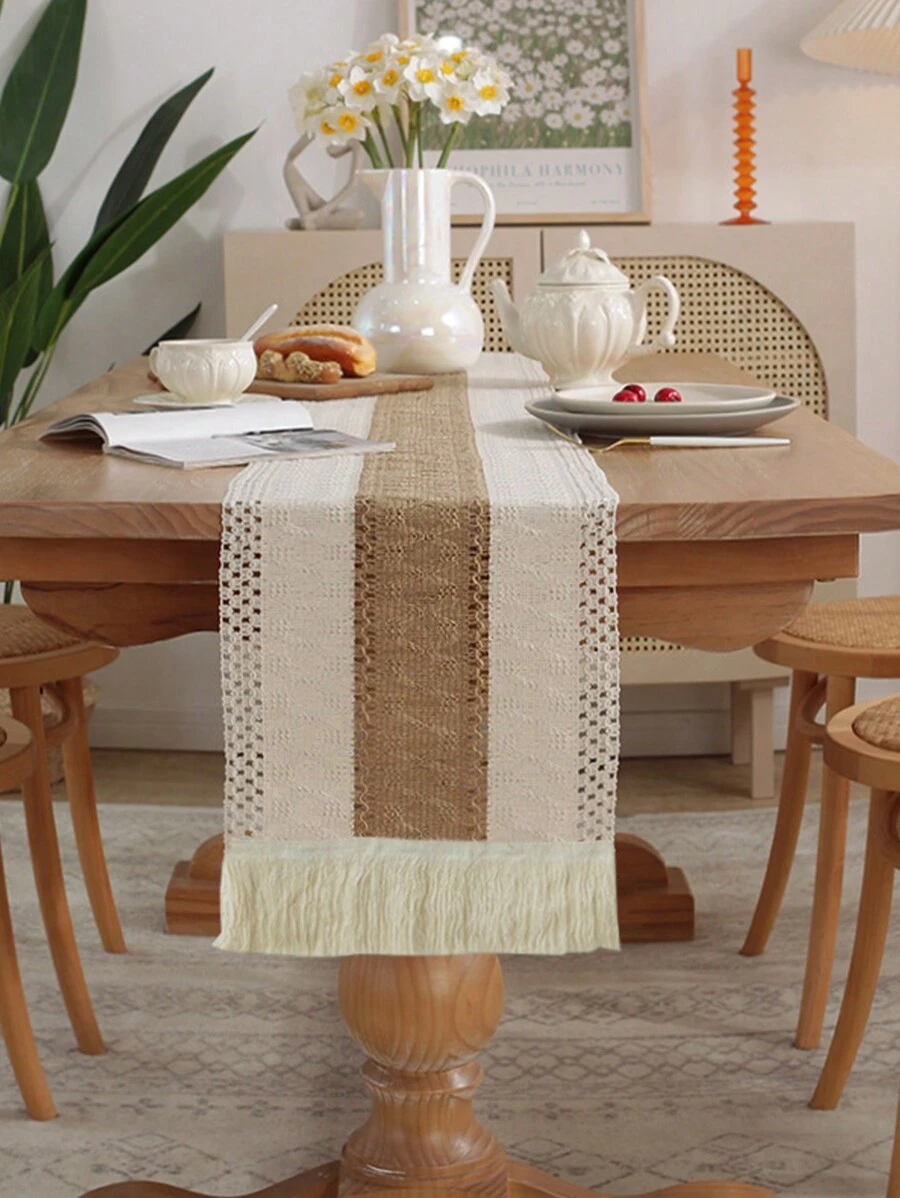 1pc Nordic Simple & Luxurious Style Table Runner With Tassel Decoration For Festival Tea/Coffee Table - L - View 1