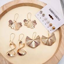 6對/組扭曲扇形珍珠和鑲嵌鑽石耳釘套裝 - 金黃色 - 查看 2