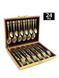 12/16/24pcs Set Stainless Steel Cutlery Set With Storage Box, Gift Box, Suitable For Home, Kitchen, Wedding, Party,Kitchen,Christmas Gift